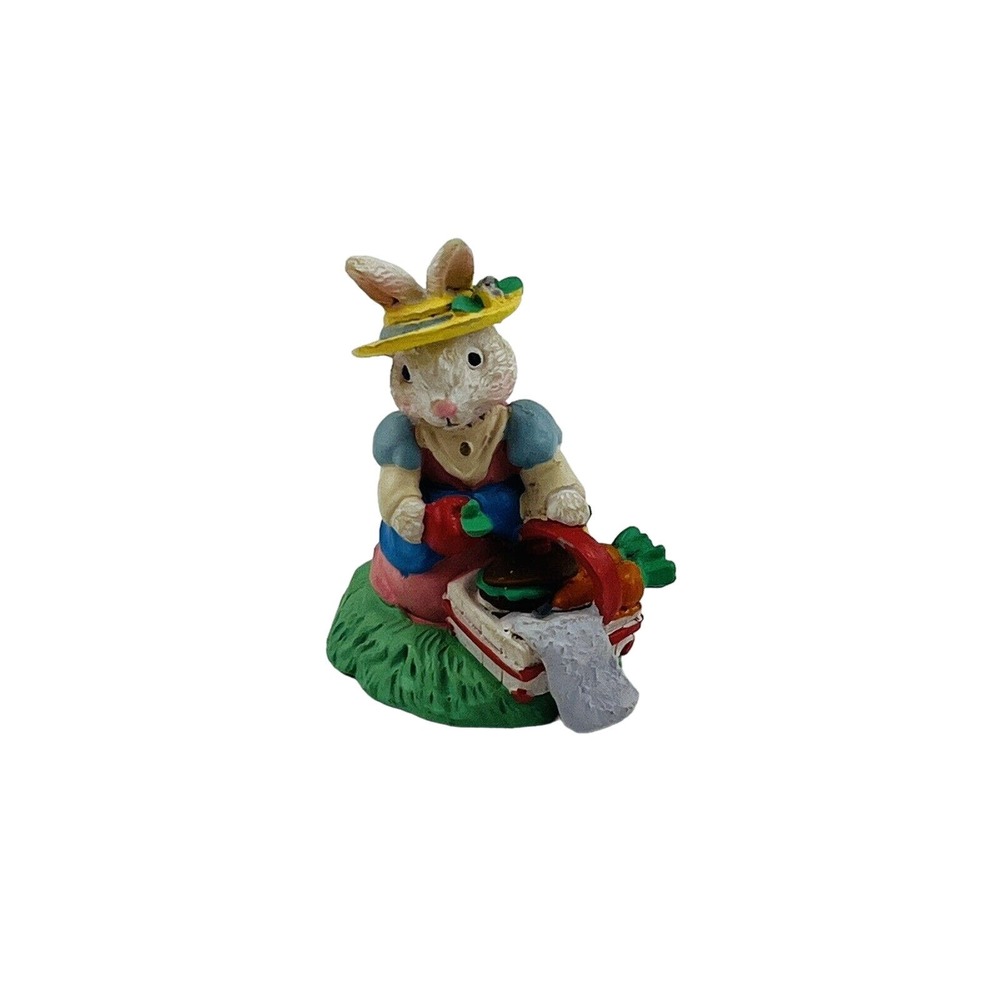 Cottontail Lane Picnic Basket Bunny Figurine Resin Sandwich Apple Carrots Easter